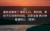 最新进展来了 黑料入口、黑料网、黑料不打烊用时间线，还原全貌 两分钟看懂核心 （更新）
