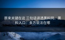 原来关键在这 三句话讲透黑料网、黑料入口：多方说法在哪
