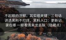 不起眼的注脚，其实很关键：三句话讲透黑料不打烊、黑料入口：更新记录在哪 一眼看清来龙去脉（隐藏点）