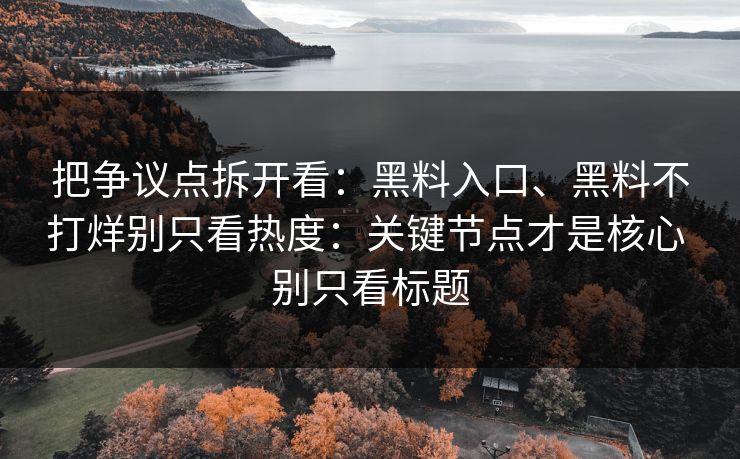 把争议点拆开看：黑料入口、黑料不打烊别只看热度：关键节点才是核心 别只看标题  第1张