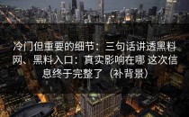 冷门但重要的细节：三句话讲透黑料网、黑料入口：真实影响在哪 这次信息终于完整了（补背景）