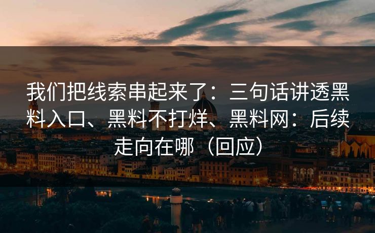 我们把线索串起来了：三句话讲透黑料入口、黑料不打烊、黑料网：后续走向在哪（回应）  第1张