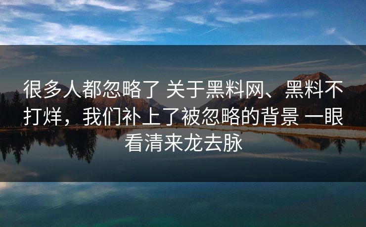 很多人都忽略了 关于黑料网、黑料不打烊，我们补上了被忽略的背景 一眼看清来龙去脉  第1张