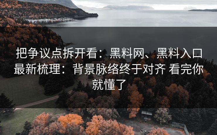 把争议点拆开看：黑料网、黑料入口最新梳理：背景脉络终于对齐 看完你就懂了  第1张
